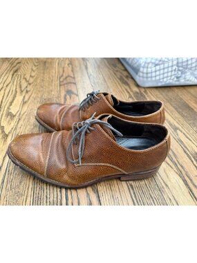 Cole Haan Mens Tan Leather Cap Toe Oxford Shoes Size 9